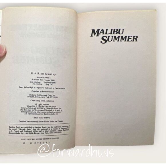 Bundle Sale 3 for $15 | Sweet Valley High | Super Edition Malibu Summer | 1986 - Picture 4 of 9